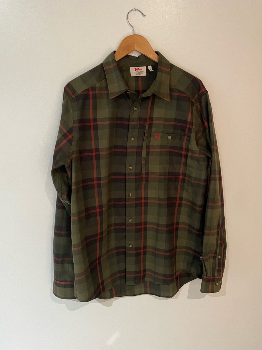 Fjallraven Olive and Red Plaid Button-Down Shirt